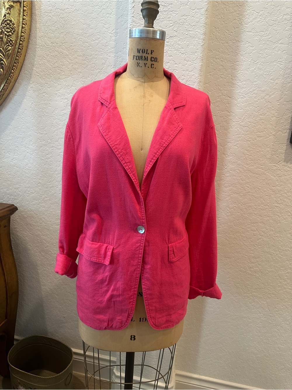 CHARLIE B Hot Pink Linen blend Single-Button Blazer